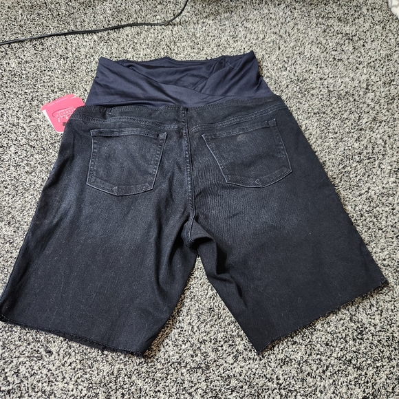 Isabel Maternity Bermuda Shorts Sz 12 Black Denim Crossover‎ Panel 9" Inseam Nwt - Picture 10 of 11